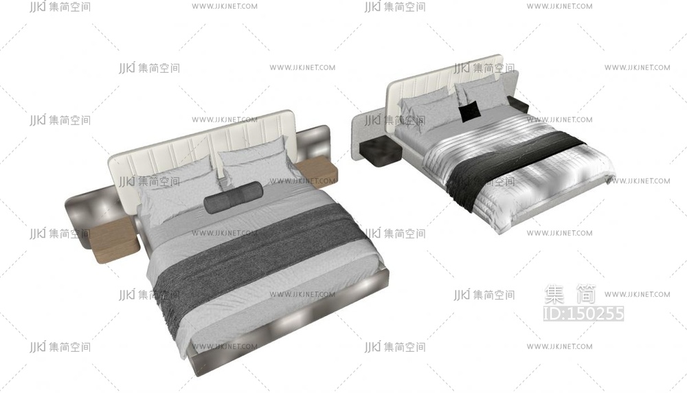 26-现代双人床_主卧床_布艺床su模型9