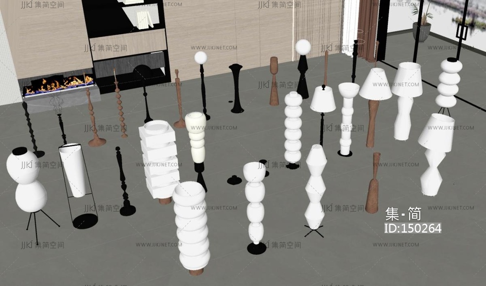 现代侘寂落地灯_落地灯_装饰灯_艺术灯_灯具_钓鱼灯SU模型