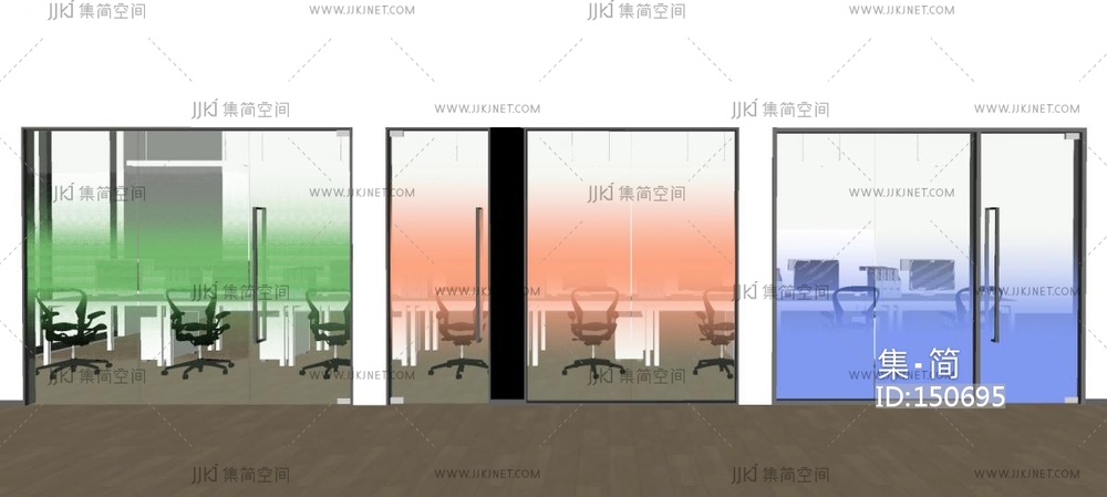 现代办公单开门_白色彩色渐变玻璃