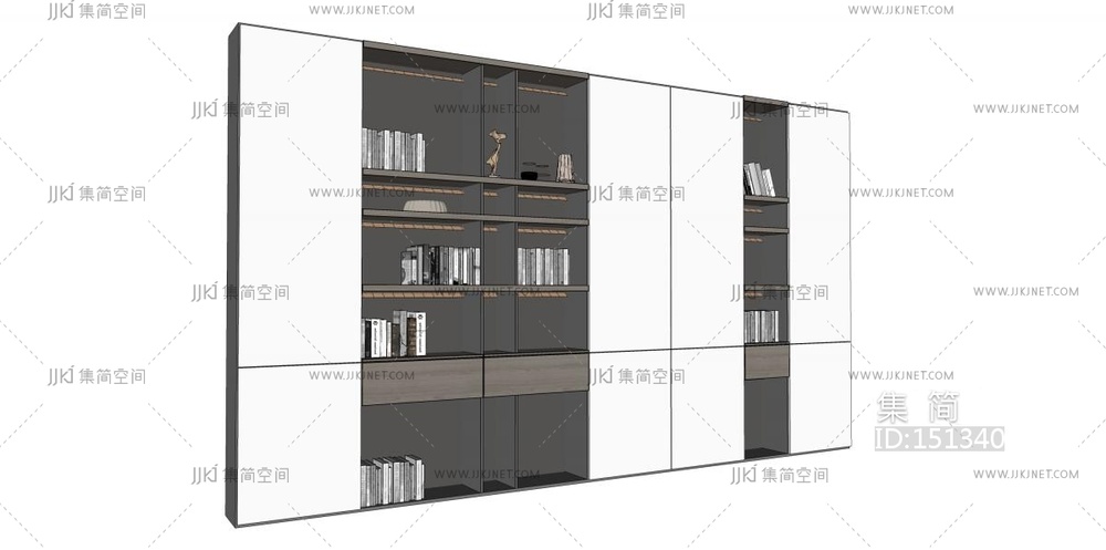 现代简约书柜带开放格 su草图模型下载 -【集简空间】「每日更新」