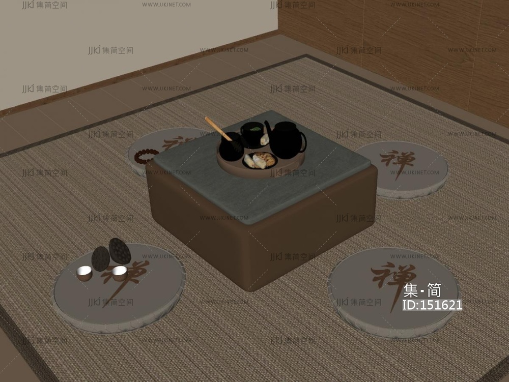 新中式茶桌椅SU模型