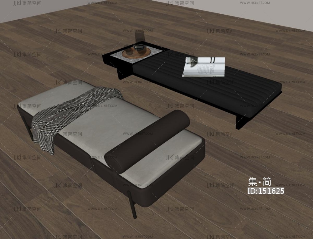 侘寂床尾凳沙发凳SU模型