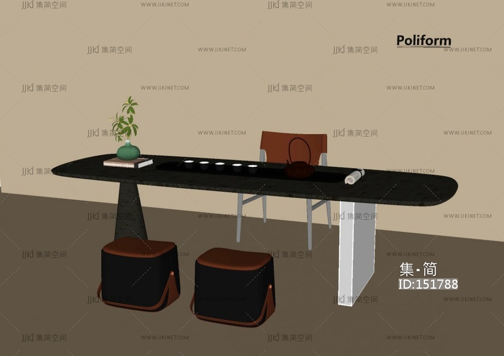 新中式茶桌椅_新中式茶桌椅_茶台_茶具SU模型