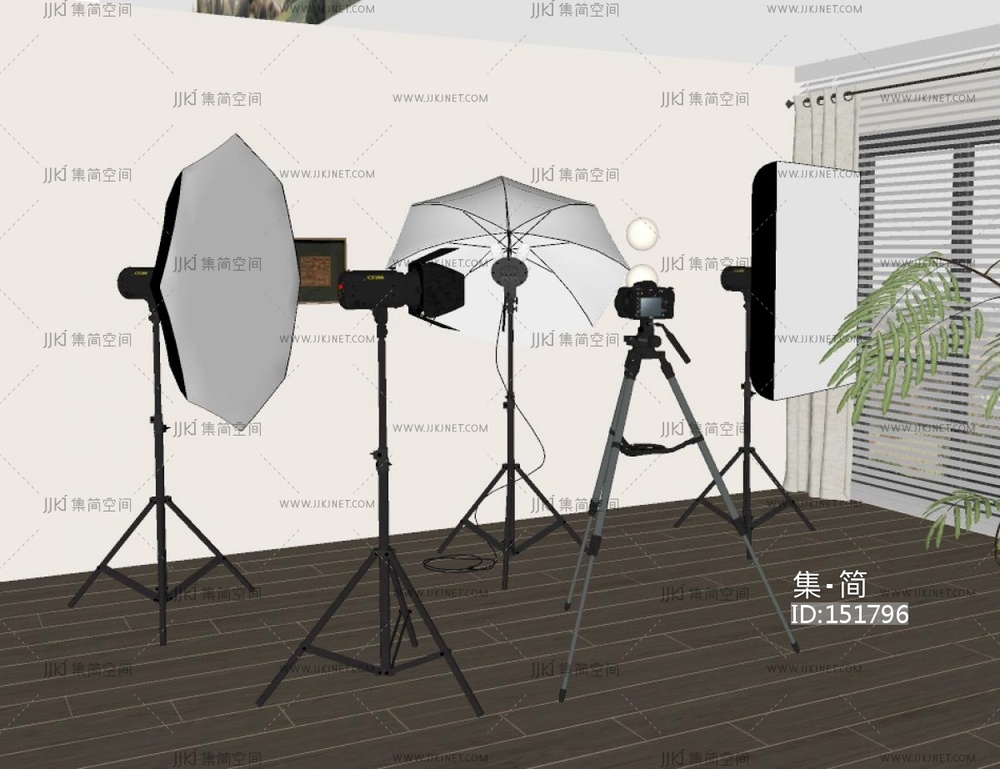 现代摄影棚补光灯,摄影器材组合SU模型