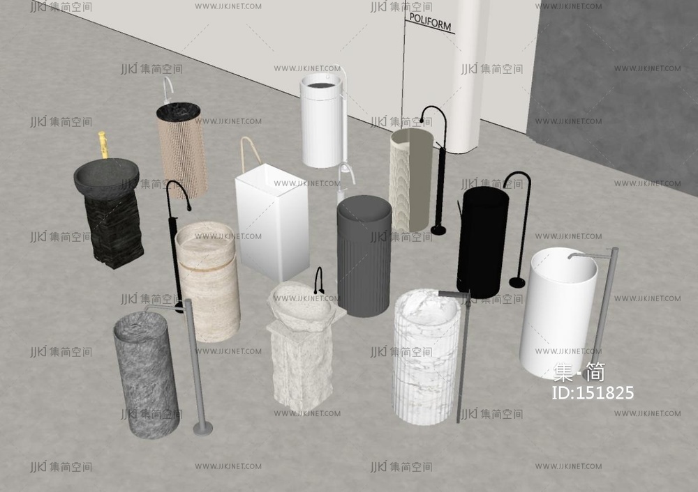 台盆_洗手台_柱盆SU模型