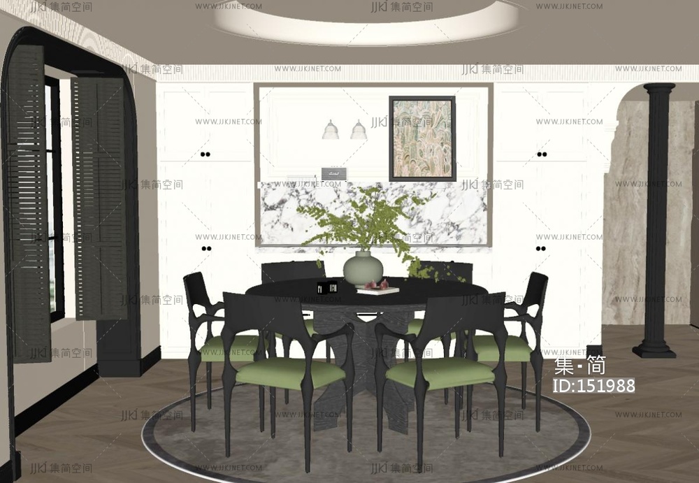 法式中古家居餐厅SU模型