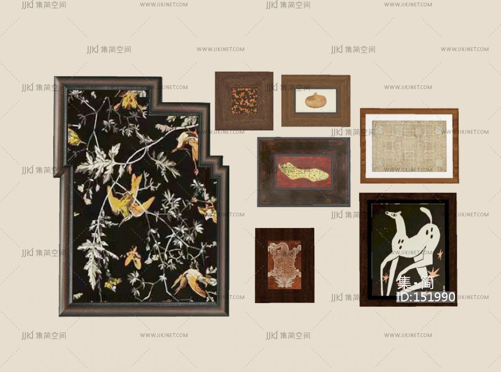中古侘寂挂画_照片墙_饰品摆件SU模型