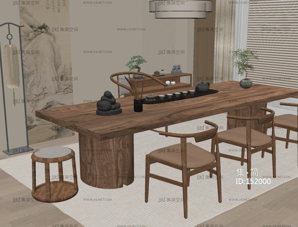 新中式中古茶桌椅SU模型