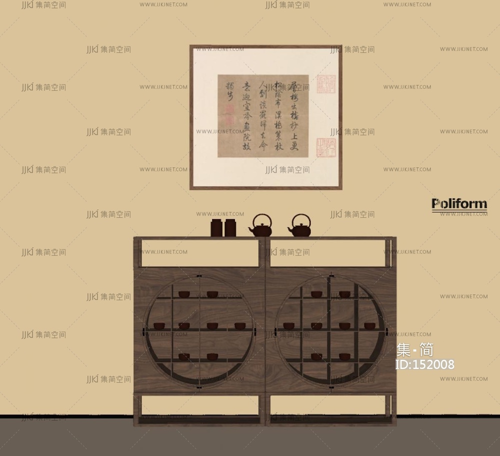 新中式茶柜_茶具_挂画SU模型
