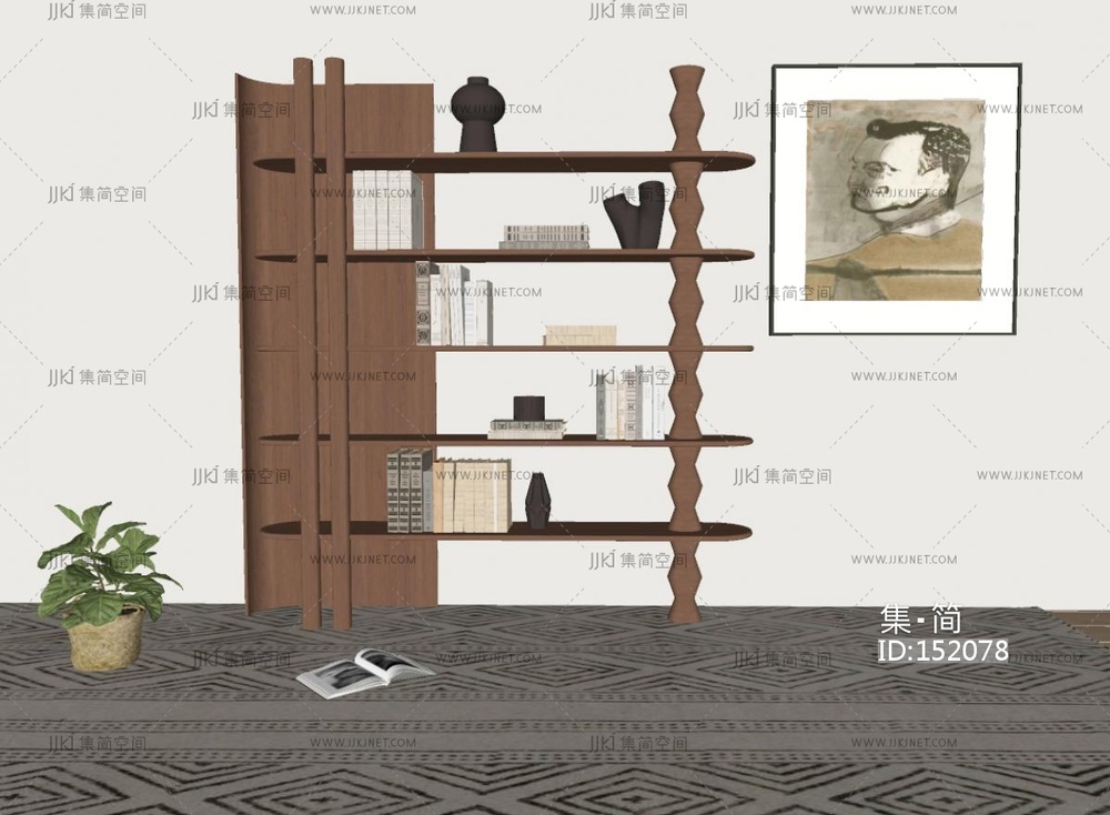 中古现代书架_中古现代书架SU模型