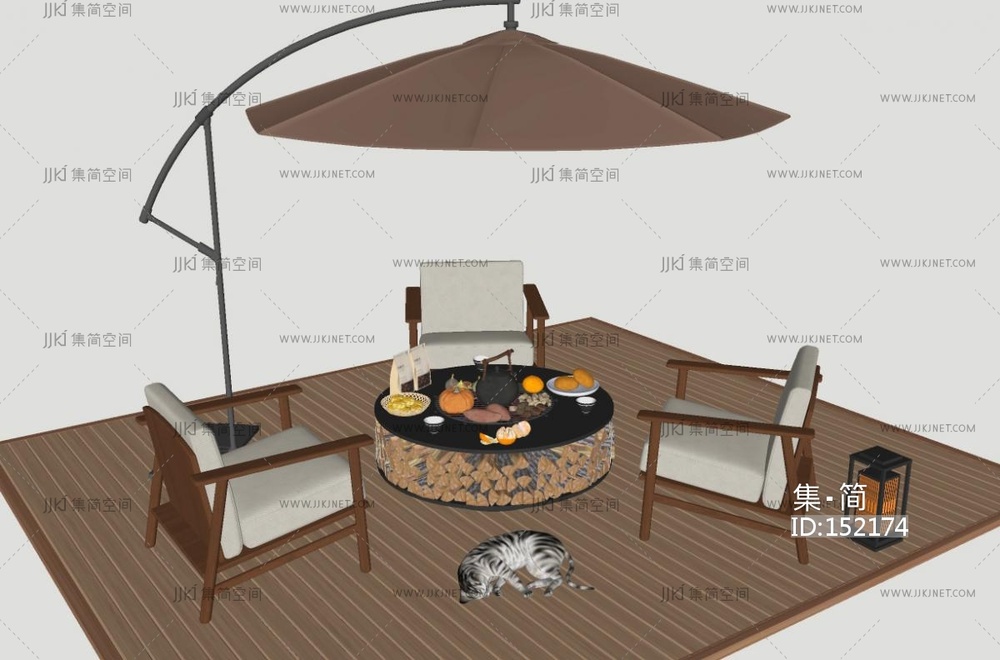现代户外桌椅遮阳伞SU模型