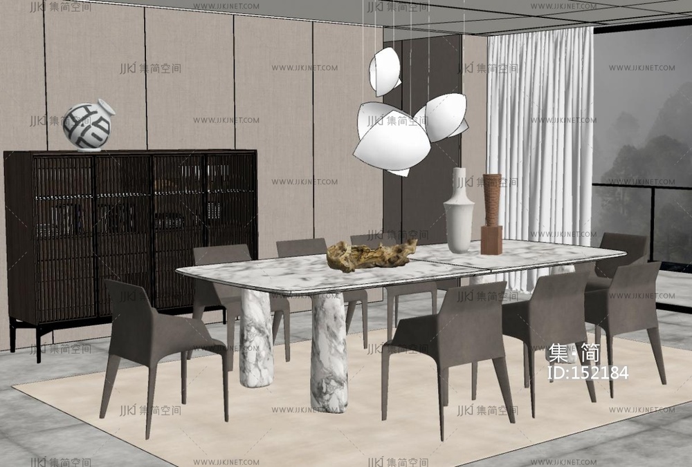 现代轻奢家居餐厅SU模型