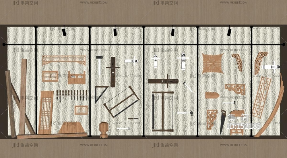 现代新中式挂件_现代开放柜木雕饰_装饰墙_工具_木工SU模型2