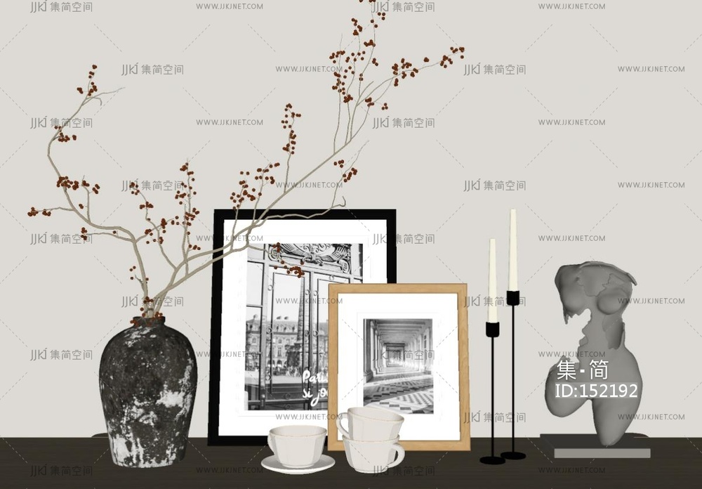 法式新中式其他摆件_禅意摆件_盆栽SU模型