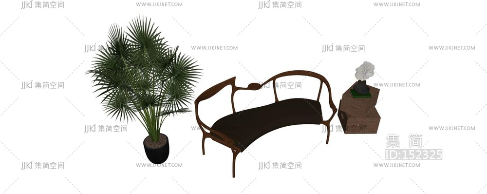 异形 实木沙发 植物组合