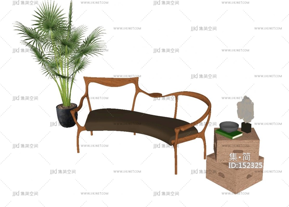 异形 实木沙发 植物组合