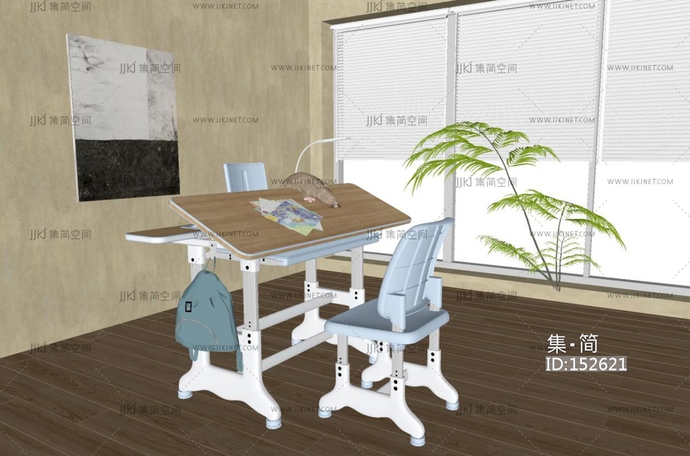 现代儿童学习桌_现代学习桌椅_升降桌SU模型