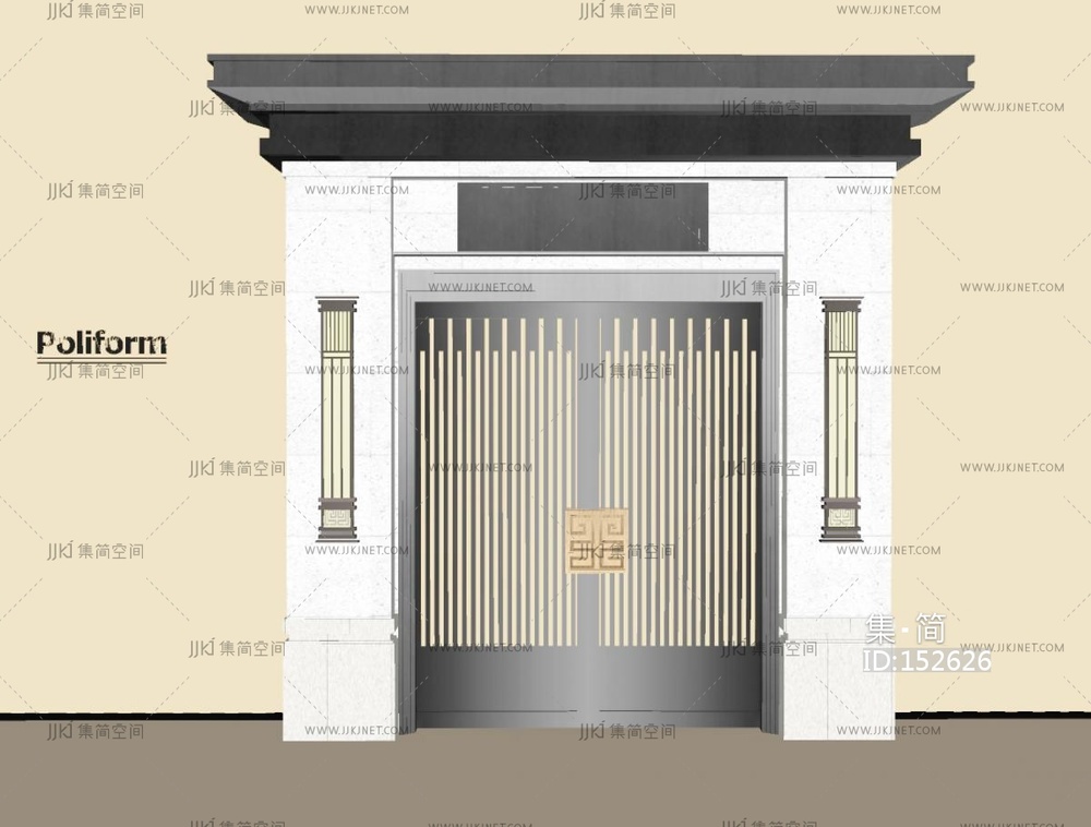 新中式庭院门_大门SU模型