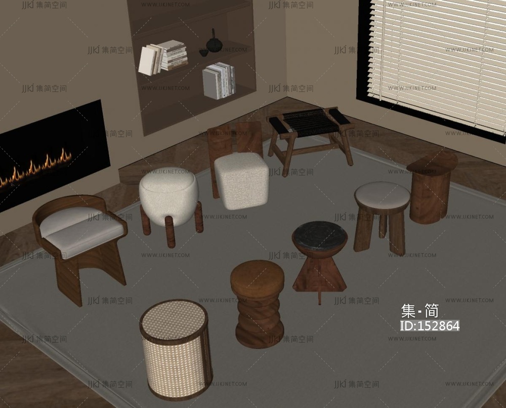 中古其他凳子_木凳_换鞋凳_沙发凳_圆凳_凳子SU模型