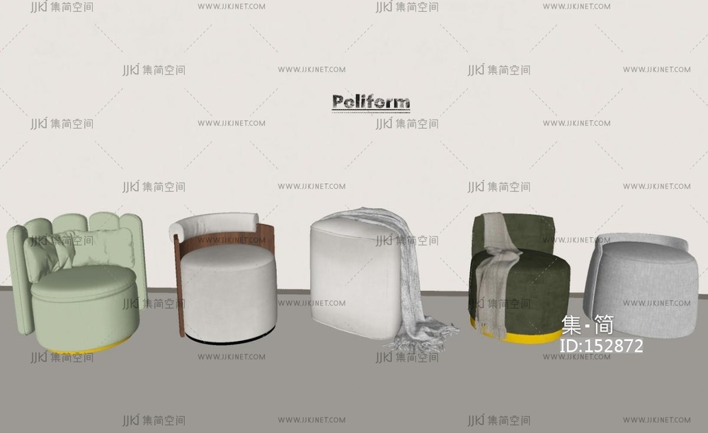 法式中古凳子组合SU模型