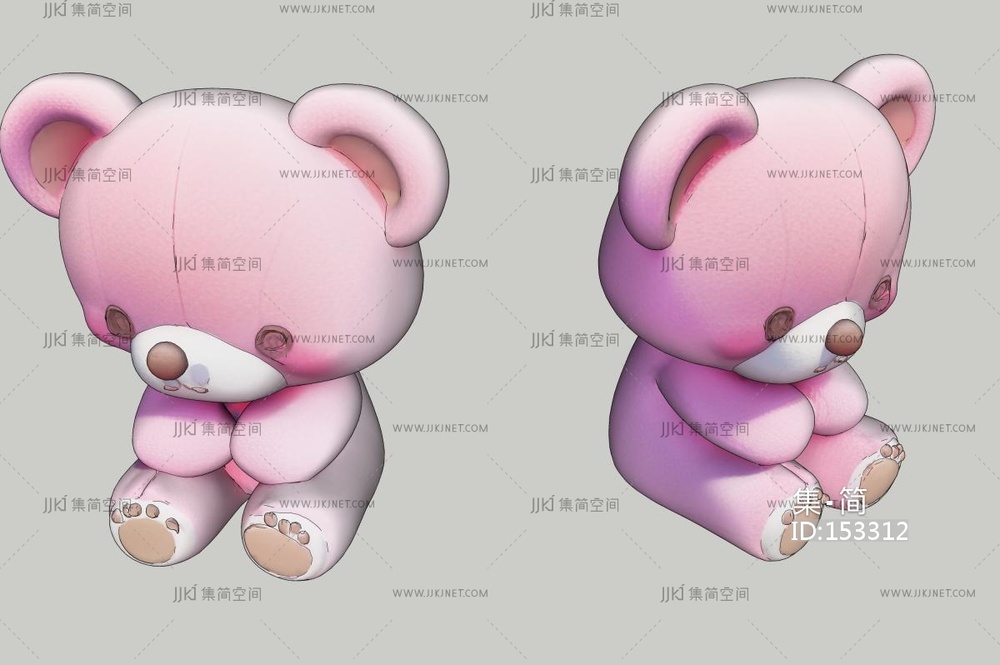 粉色小熊毛绒玩具 su草图模型