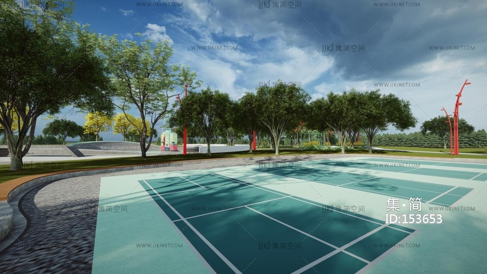 现代市政体育运动公园  su模型 