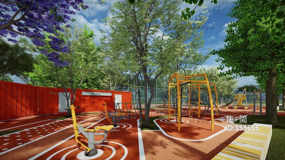 现代市政体育运动公园沿街市民健身广场景观街头口袋景观带公园 su模型
