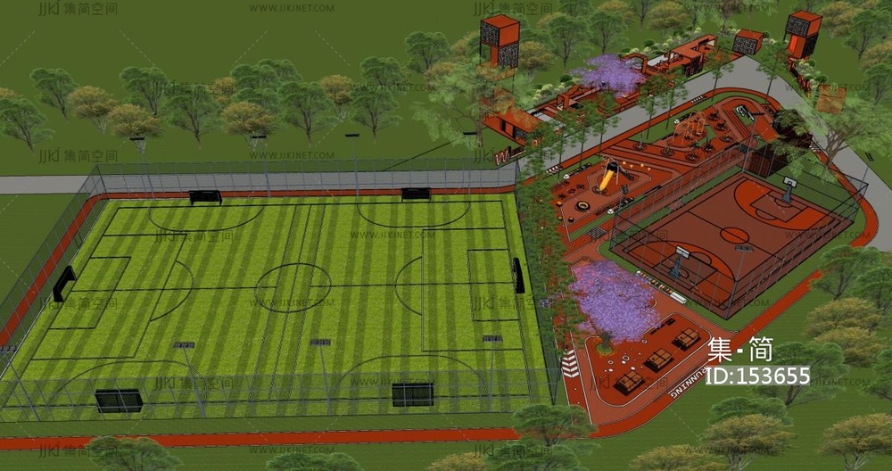 现代市政体育运动公园沿街市民健身广场景观街头口袋景观带公园 su模型