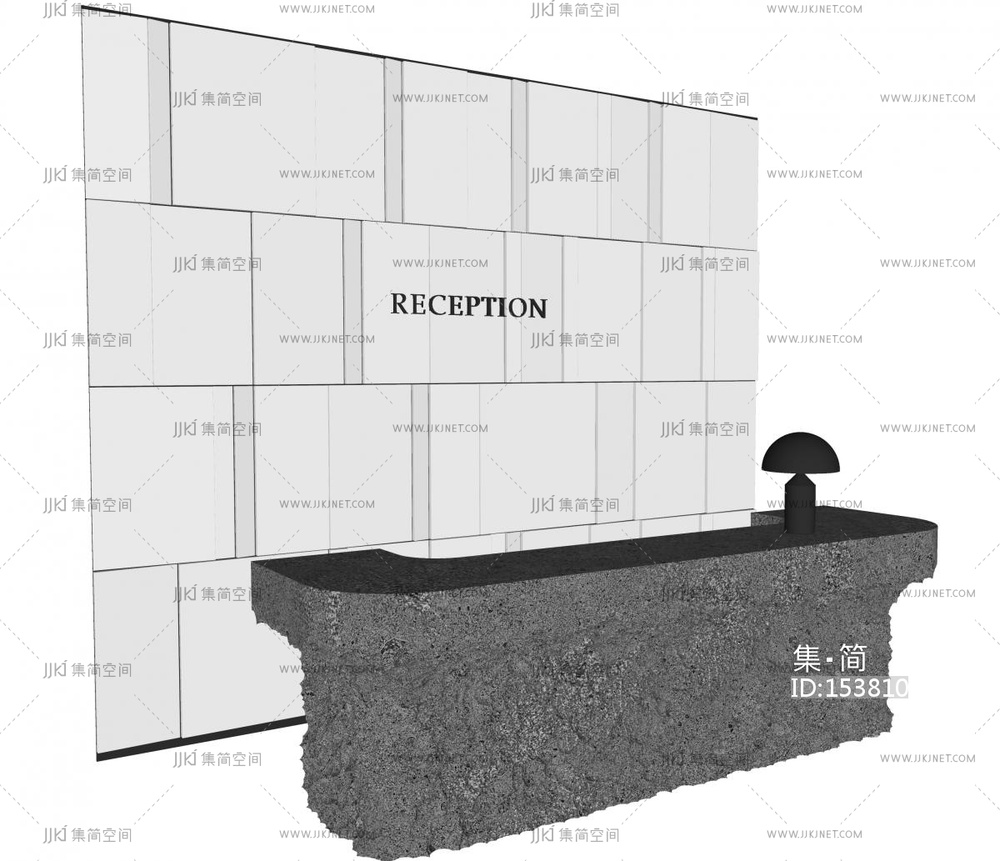 现代前台毛石石头服务台SU模型