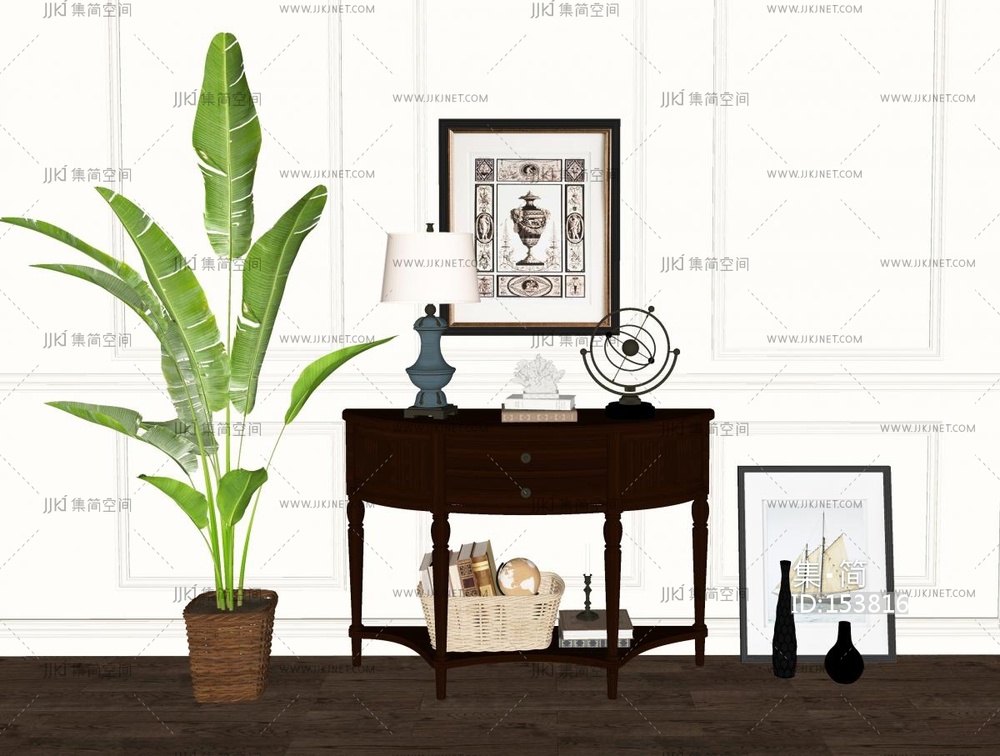 美式玄关柜摆台装饰画su模型下载