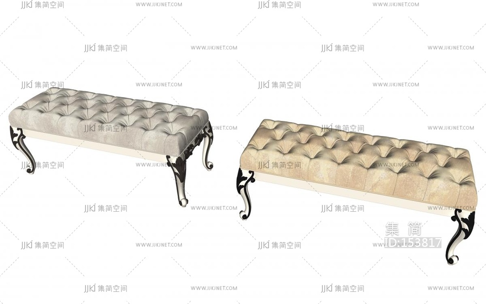 欧式布艺床尾凳床踏su模型v