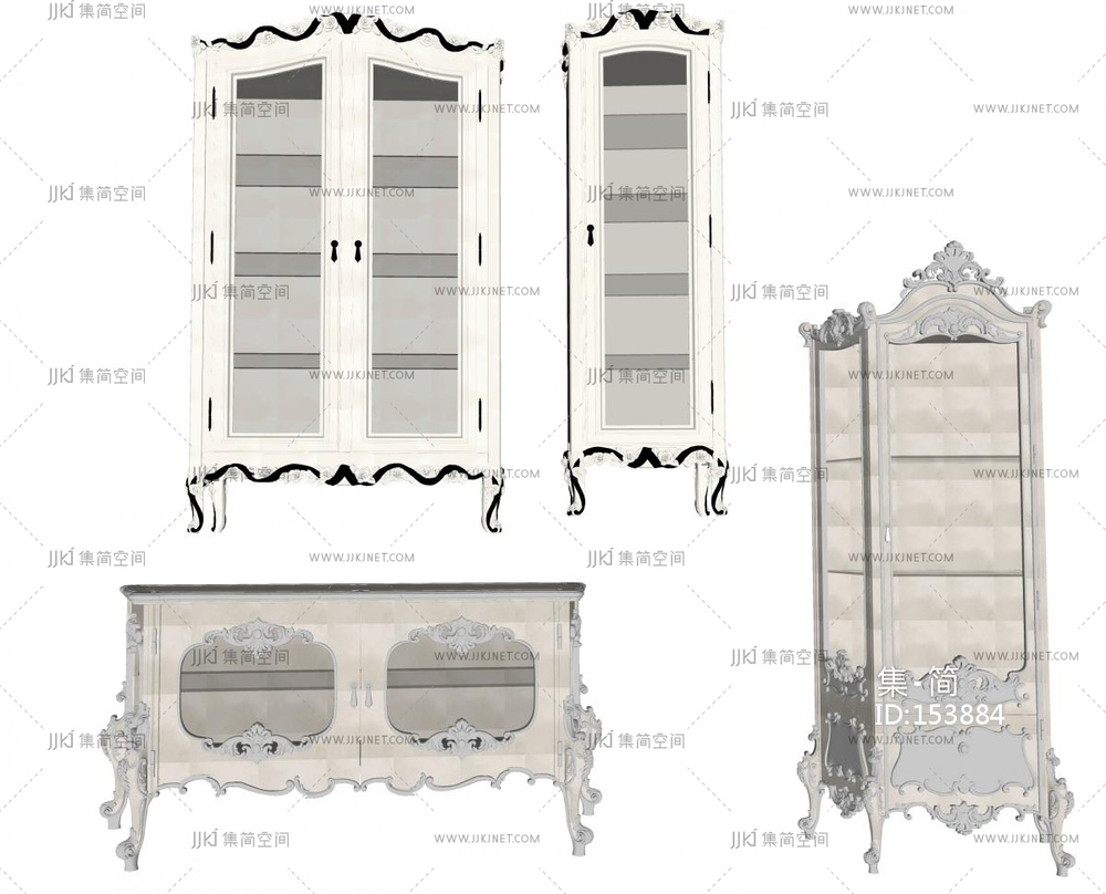 欧式古典边柜_酒柜_电视柜_碗柜欧式法式雕花电视柜书柜酒柜SU模型v