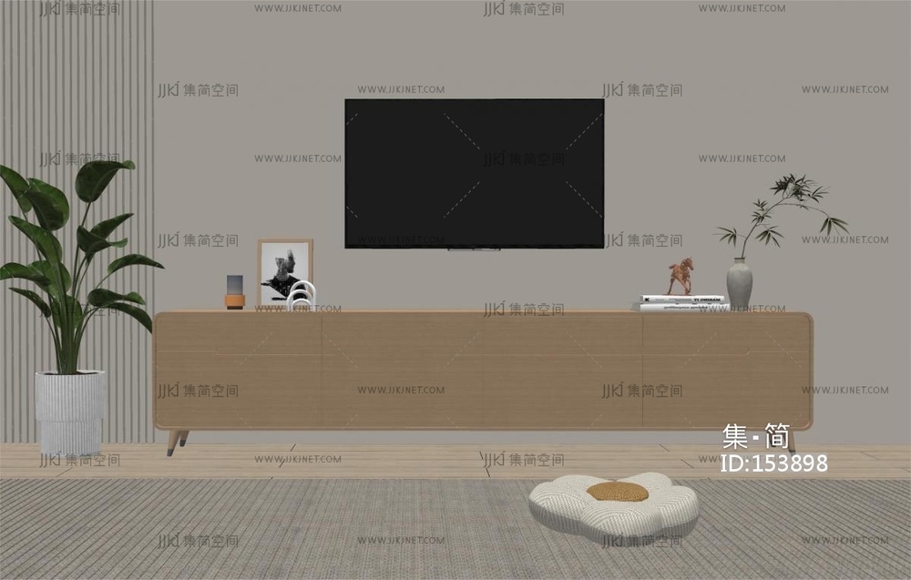 北欧原木风电视柜SU模型