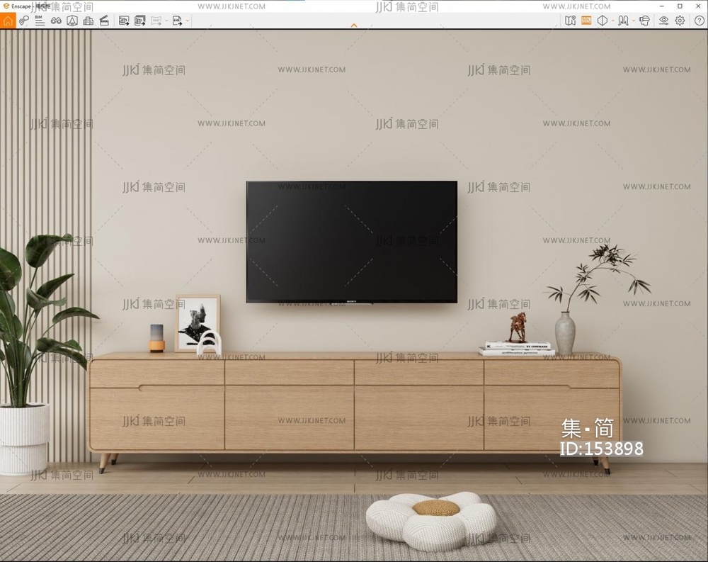 北欧原木风电视柜SU模型