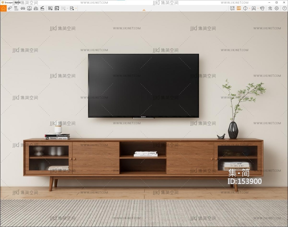 北欧原木风电视柜 SU模型