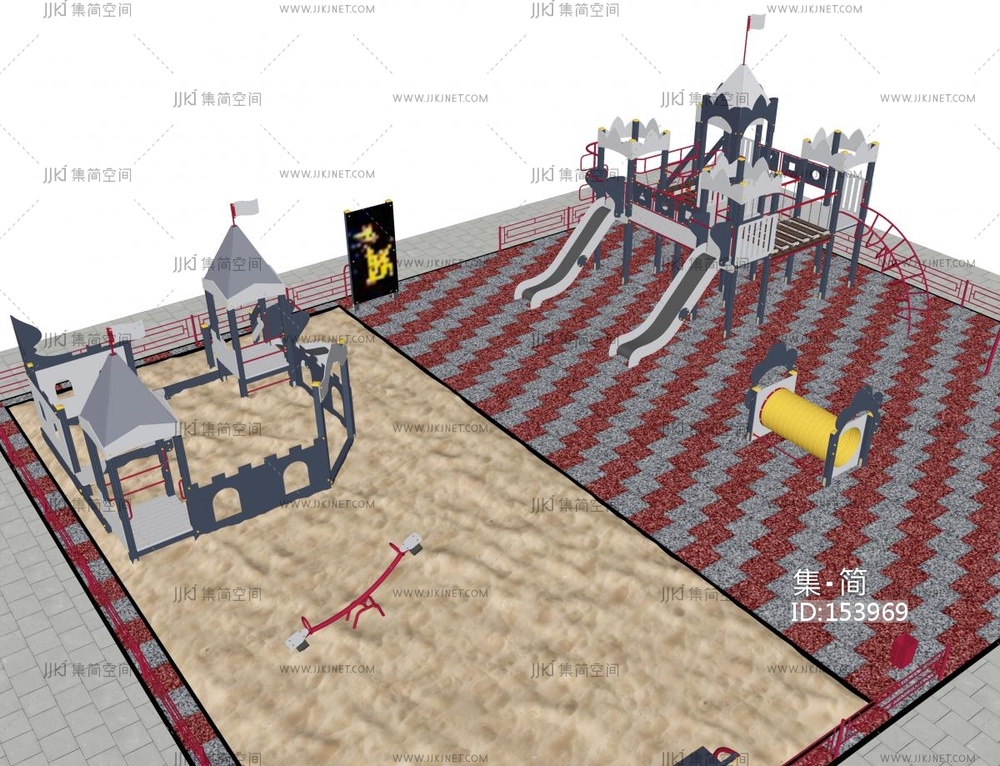 儿童器材_儿童游乐场_沙滩_淘气堡_滑梯su模型