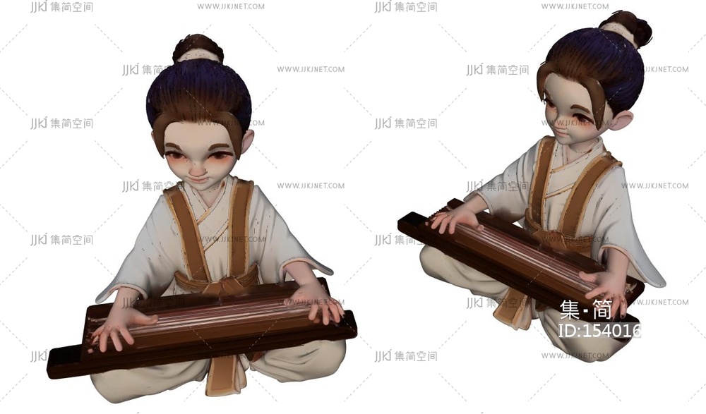 古装抚琴男孩 su草图模型