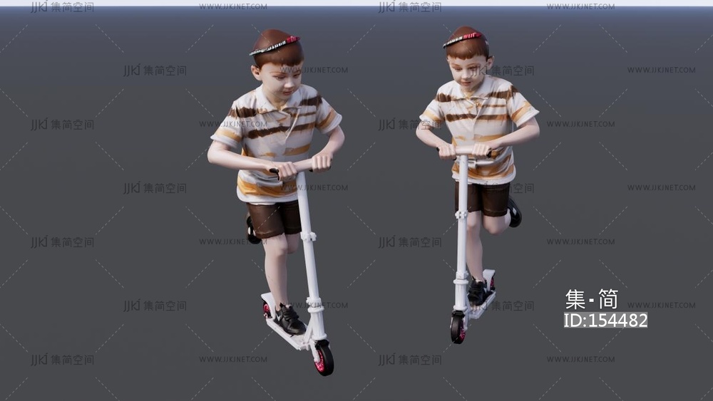 玩滑板车的小男孩 su草图模型