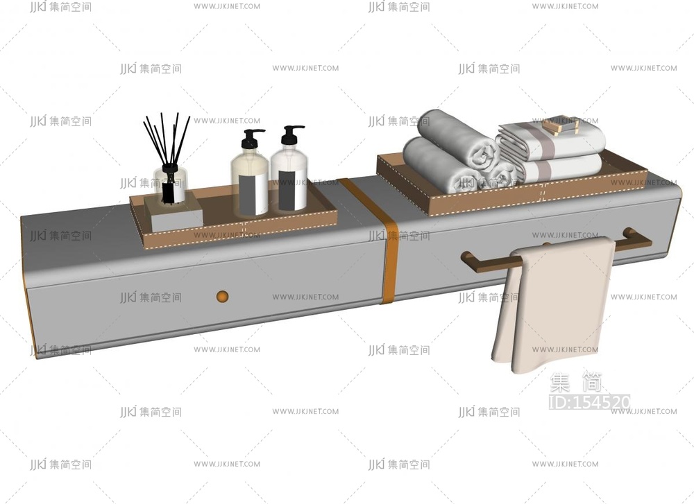 卫生间用品洗漱用品酒店用品托盘毛巾香薰SU模型