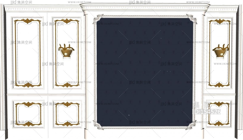 法式古典雕花护墙板墙面水晶壁灯欧式皮革软包墙面SU模型