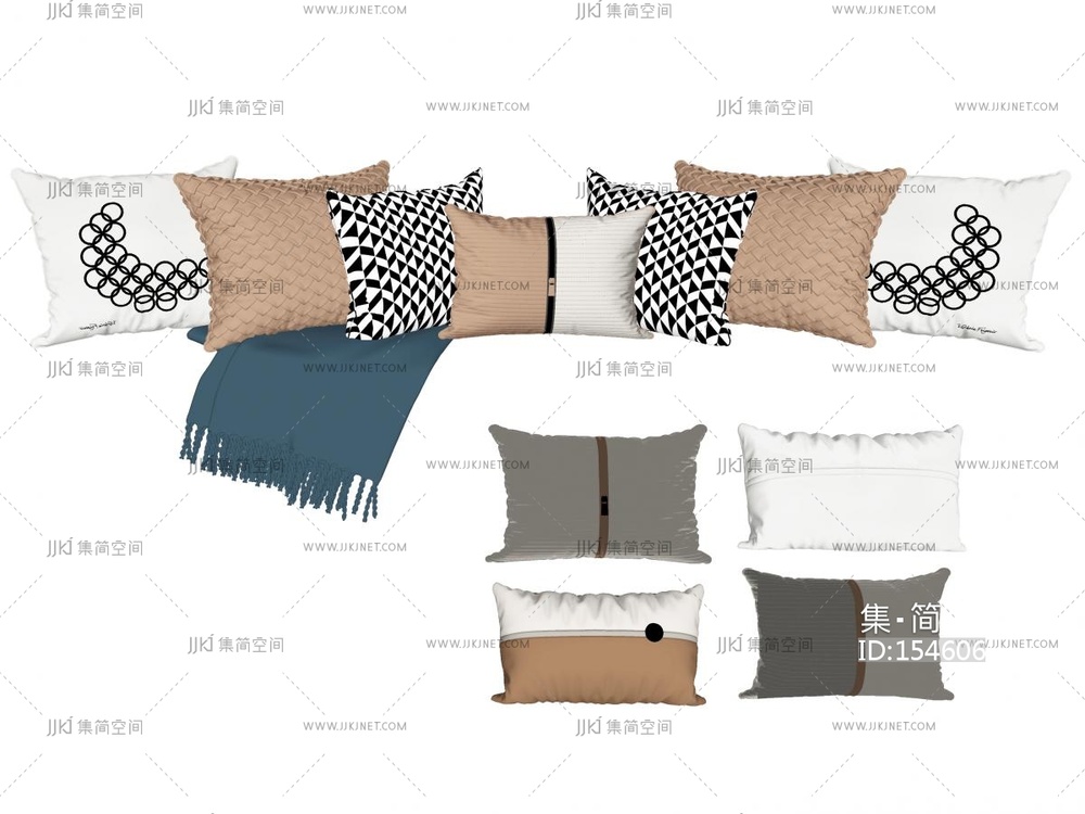 欧式抱枕靠包毛毯抱枕su模型