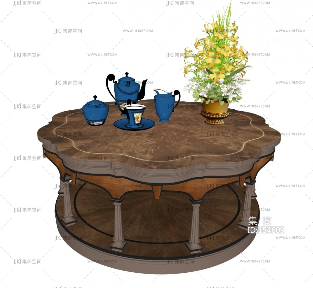 欧式茶几花瓶水壶su模型