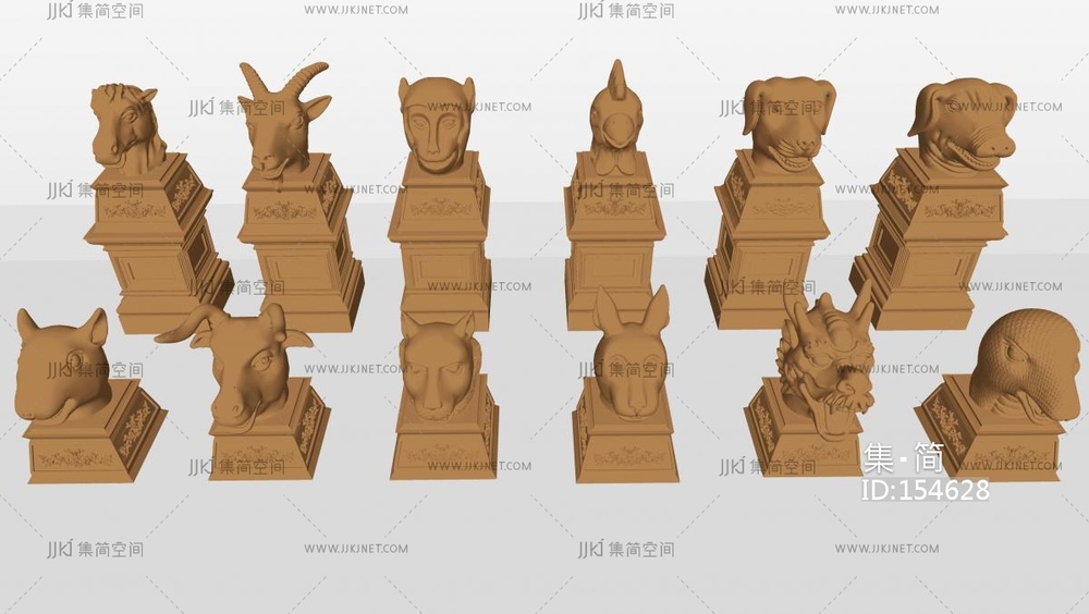 新中式十二兽首鎏金雕塑 雕像中式雕塑摆件su模型