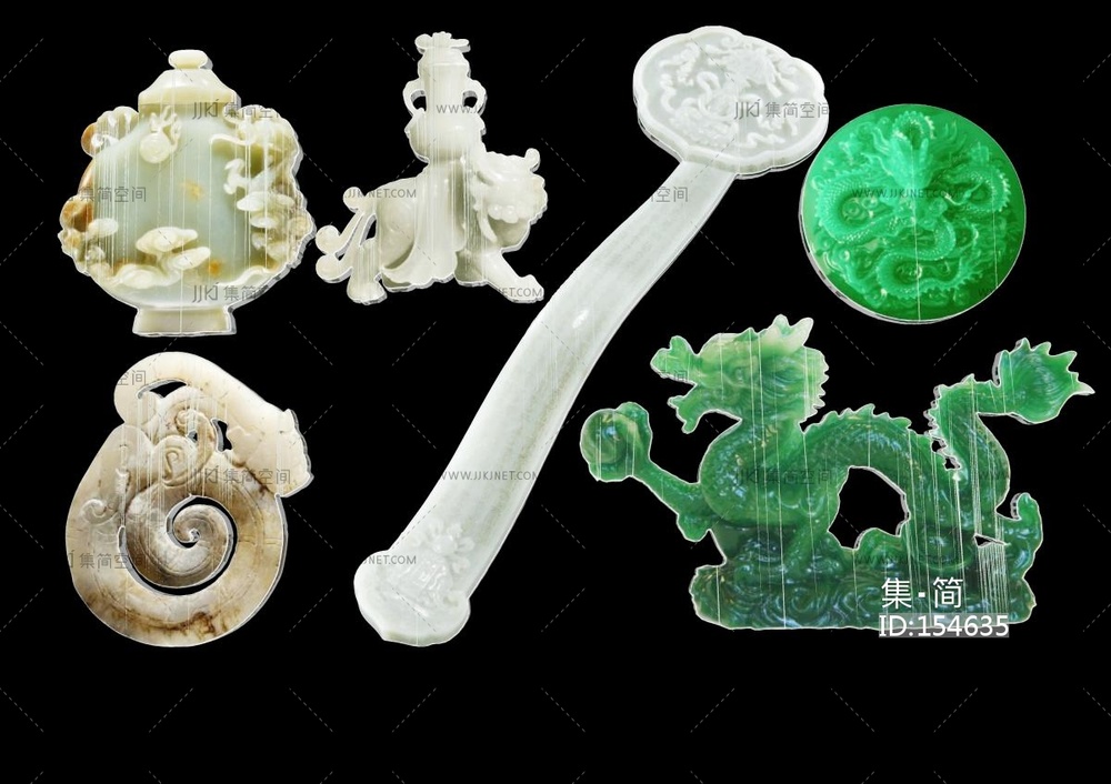 中式挂件_玉器翡翠剪影中式摆件装饰品玉如意su模型