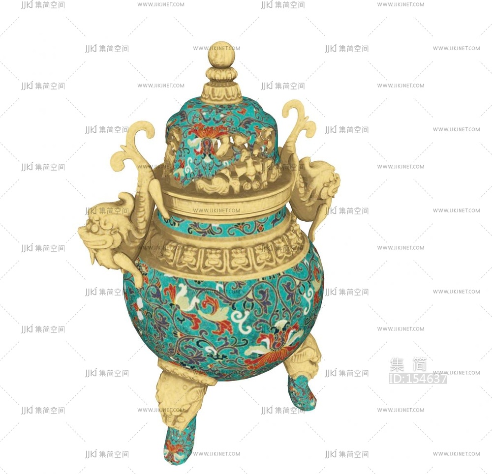 中式香炉古董摆件装饰品su模型