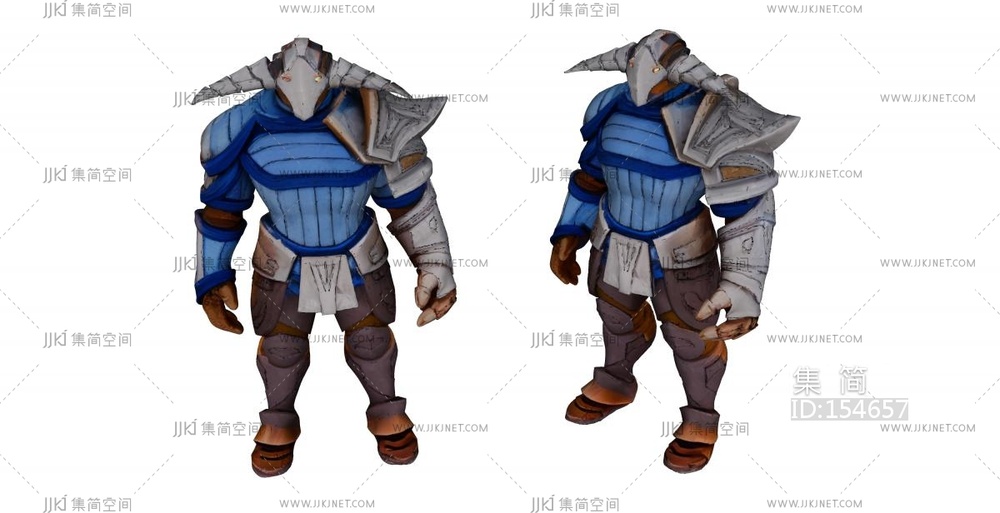 蓝色衣服牛角盔甲战士 su草图模型