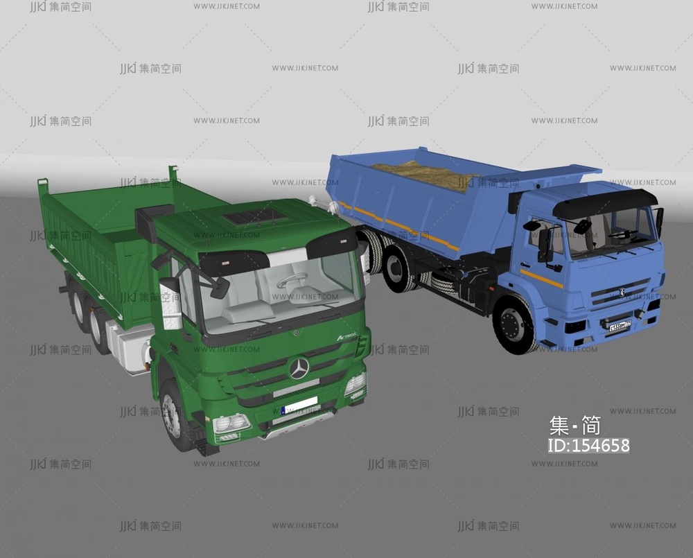 汽车_工程车_卡车_货车翻斗车渣土车SU模型