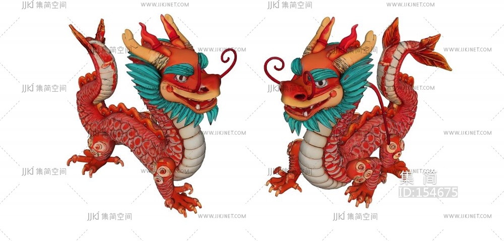 俯卧红色长龙雕塑 su草图模型