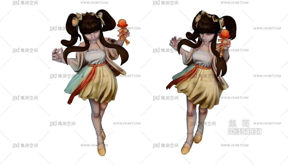 穿黄裙子手拿玫瑰花的小女孩 su草图模型