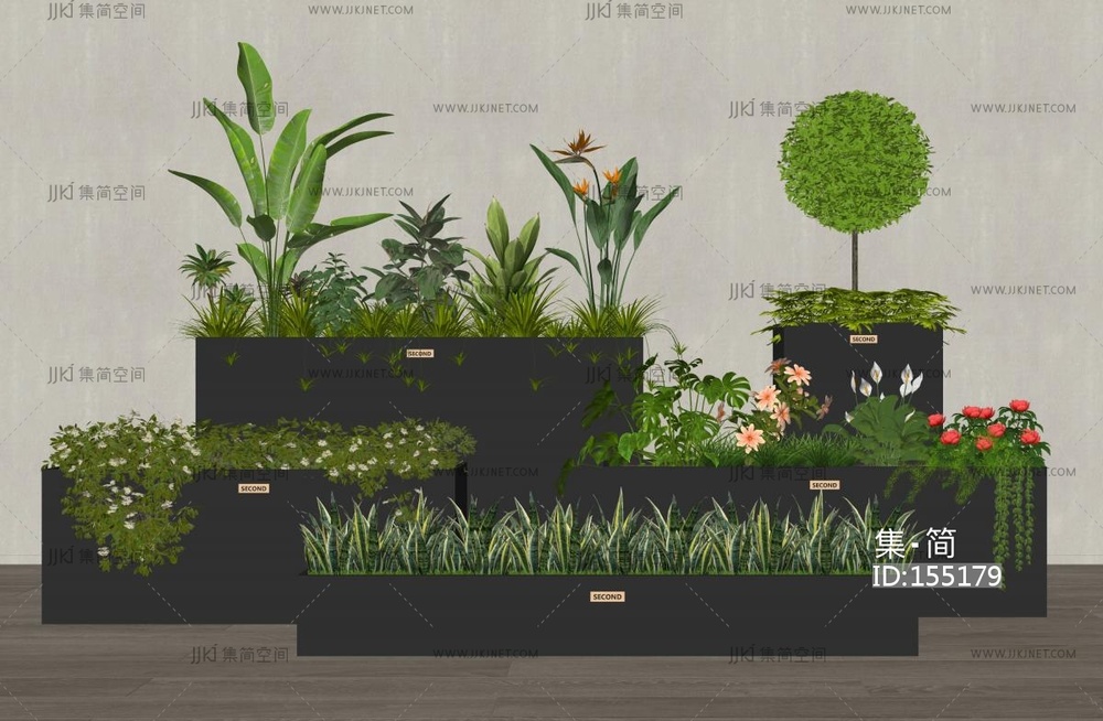 户外绿植花箱_植物组合_植物造景SU模型